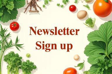 Graphic with fresh ingredients like herbs and vegetables, promoting newsletter signup