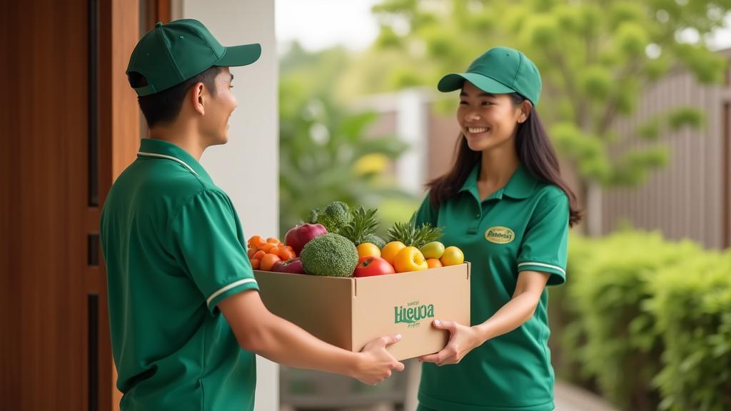 Fresh groceries being delivered to a happy customer in Malaysia