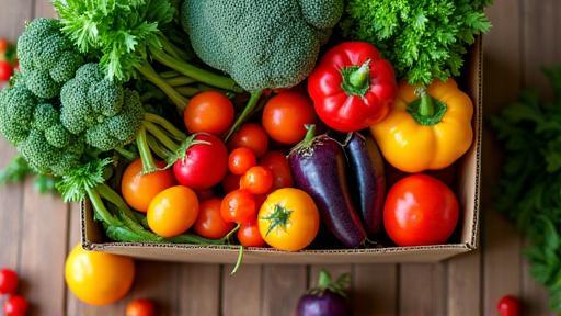 A bountiful box filled with assorted fresh seasonal vegetables